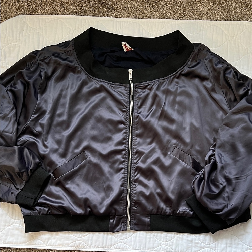 Women's Black and Purple Bomber Jacket